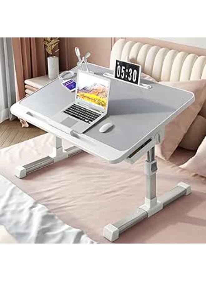 طاولة لابتوب ذكية للسرير قابلة للتعديل مع منفذ شحن USB ودرج تخزين - مكتب محمول قابل للطي للشغل والمذاكرة وتناول الطعام - Image 1